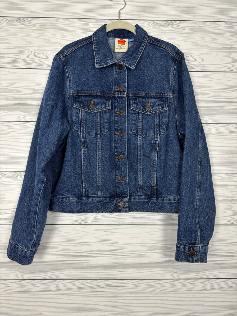 FARM Rio for Anthropologie crochet denim trucker jean jacket size medium boho - Picture 3 of 12